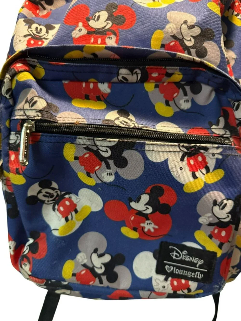 Disney Loungefly Mickey Mouse Blue Backpack With Zippered Front Pocket